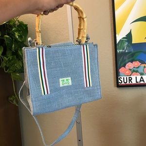 {TOMMY HILFIGER} Light Blue Burlap Purse Bamboo